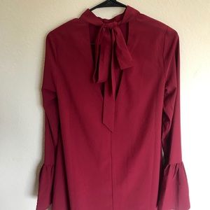 Long-Sleeve Bow-Backed Maroon Dress